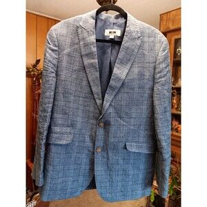 Joseph Abboud size M Blue Plaid 100% Linen Sport Coat Jacket 2 button